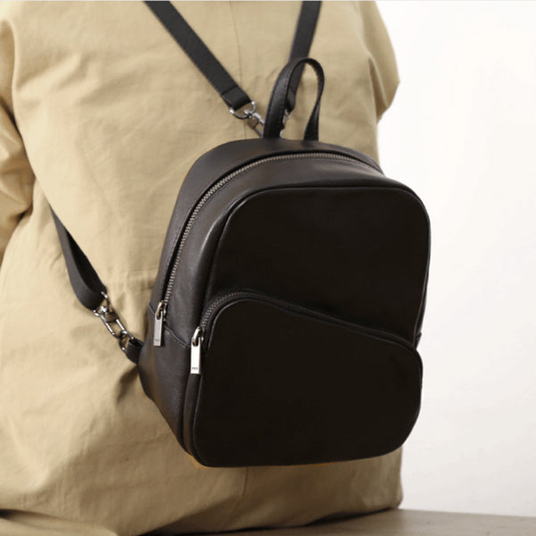 Chic Womens Black Backpack Purse Mini Leather Rucksack Casual