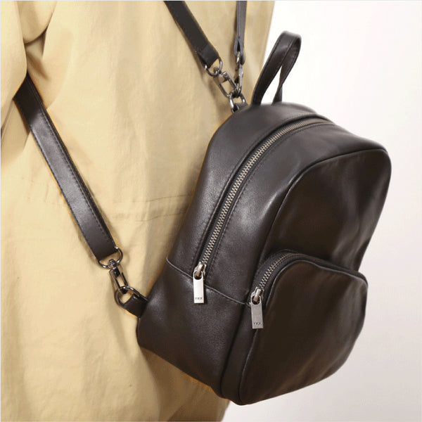 Chic Womens Black Backpack Purse Mini Leather Rucksack