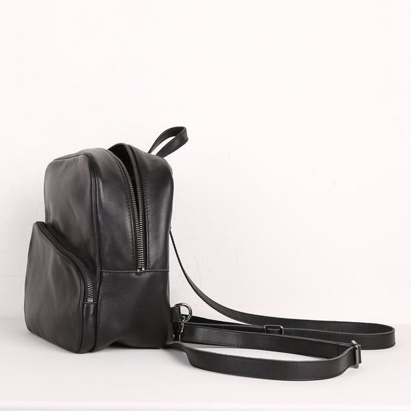 Chic Womens Black Backpack Purse Mini Leather Rucksack Elegant