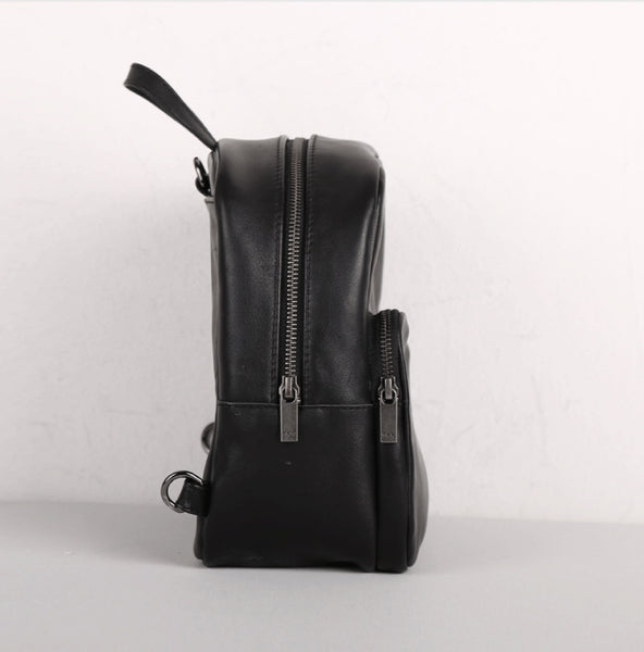 Chic Womens Black Backpack Purse Mini Leather Rucksack Gift-idea
