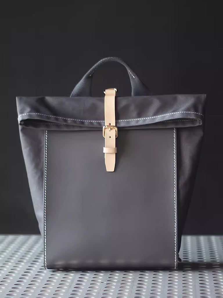 canvas leather backpack tote bag Chic Womens Fabric And Leather Backpack Purse Canvas Rucksack Bag For Women
