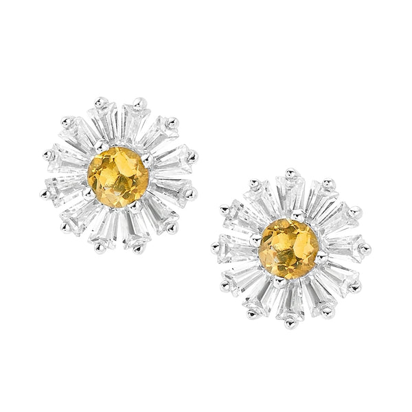 Chic Womens Daisy Shaped Citrine Stud Silver Earrings For Women Accessories