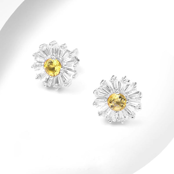 Chic Womens Daisy Shaped Citrine Stud Silver Earrings For Women Affordable