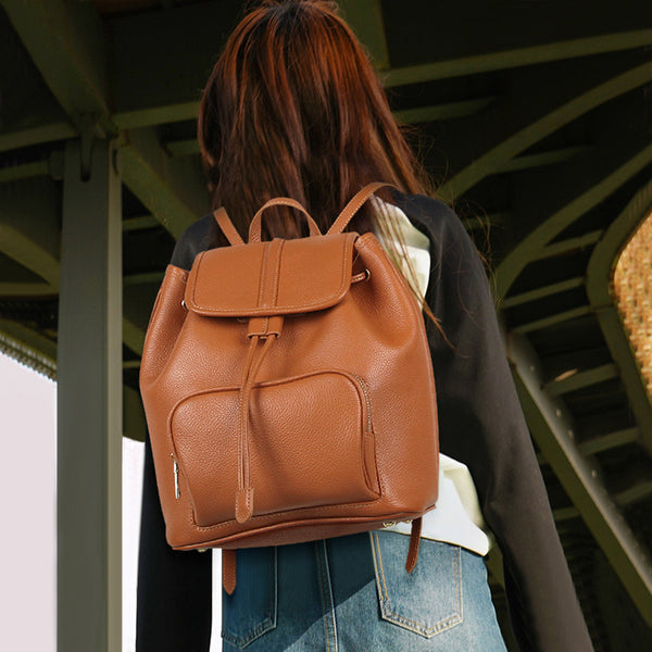 Chic Womens Small Brown Leather Backpack Leather Rucksack Bag Badass