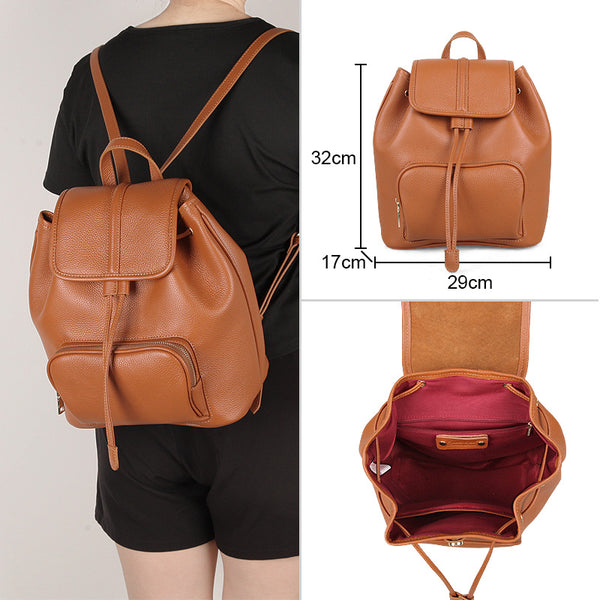 Chic Womens Small Brown Leather Backpack Leather Rucksack Bag Capacity