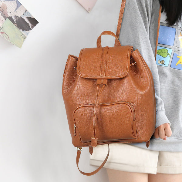 Chic Womens Small Brown Leather Backpack Leather Rucksack Bag Casual