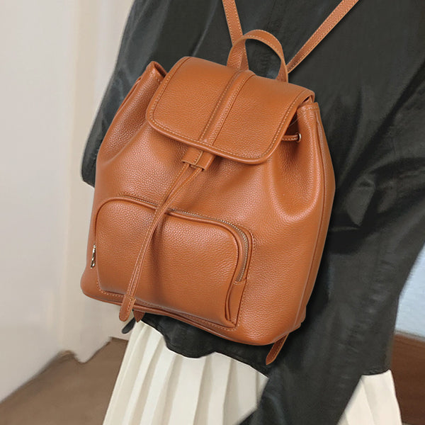 Chic Womens Small Brown Leather Backpack Leather Rucksack Bag Chic