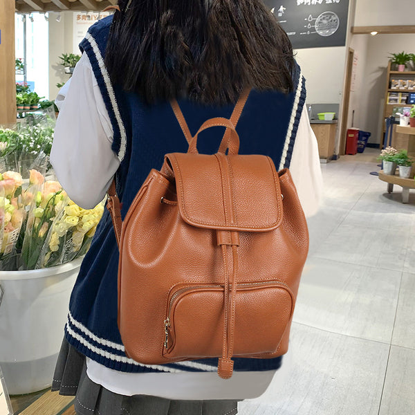 Chic Womens Small Brown Leather Backpack Leather Rucksack Bag Classy