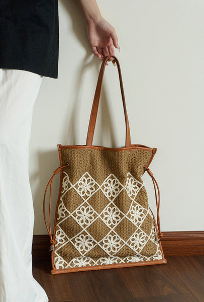 Chic Women's Boho Handbags Crochet Tote Bag For Women Brown