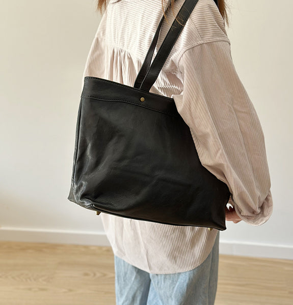 Genuine Leather Large Tote Bag for Women Soft Cowhide Shoulder Bag with Zipper Top