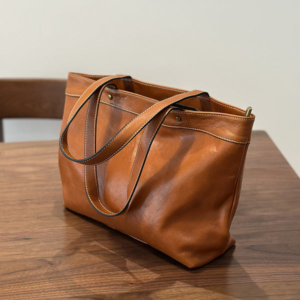 Classic Large Leather Tote Bag for Women Top Grain Cowhide Shoulder Purse Genuine-Leather
