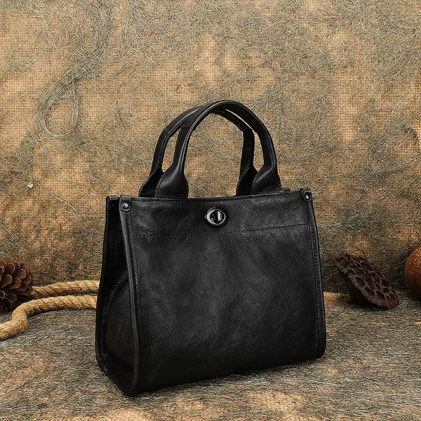 Classic Small Ladies Leather Tote Bag Genuine Leather Crossbody Bags Black