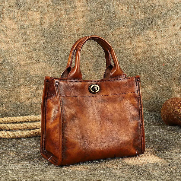 Classic Small Ladies Leather Tote Bag Genuine Leather Crossbody Bags Brown