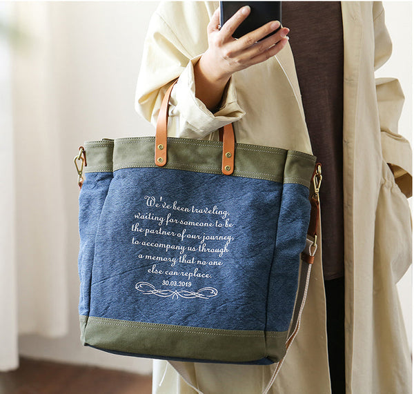 Classic Women's Cotton Canvas Tote Bag Shoulder Handbags Chic