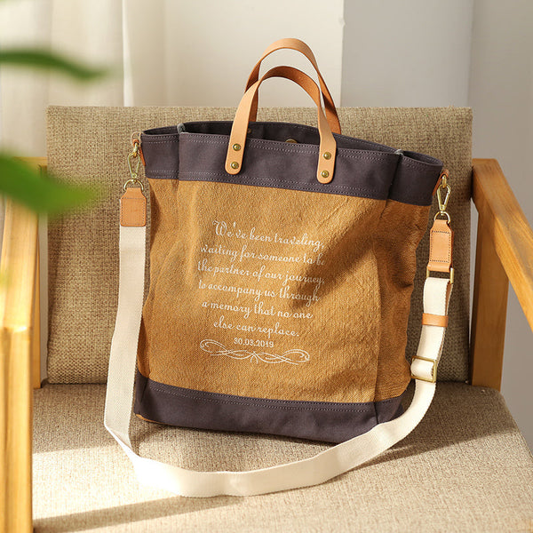 Ladies Medium Handbags Canvas Shoulder Bag Brown Tote Bag