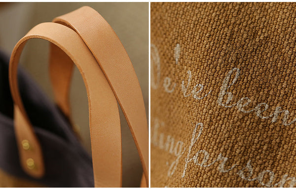 Classic Women's Cotton Canvas Tote Bag Shoulder Handbags Details