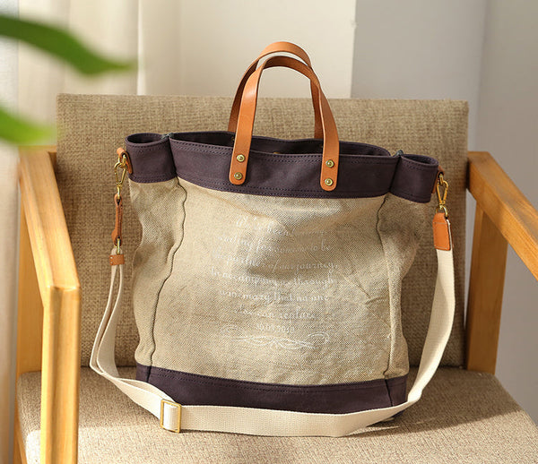Womens Canvas Tote With Leather Handles Cross Shoulder Bag