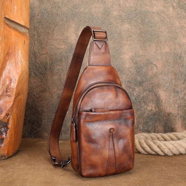 Classic Womens Brown Leather Sling Bag Chest Bag For Women Badass