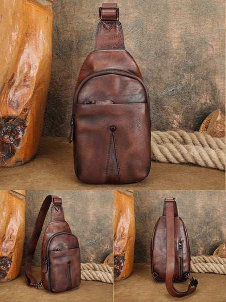 Classic Womens Brown Leather Sling Bag Chest Bag For Women Cool