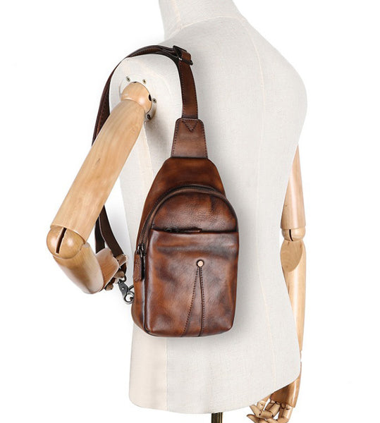 Classic Womens Brown Leather Sling Bag Chest Bag For Women Gift-idea