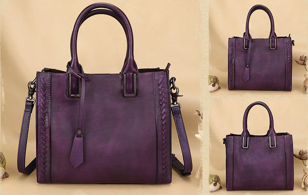 Handmade Womens Purple Tote Bag Shoulder Handbags