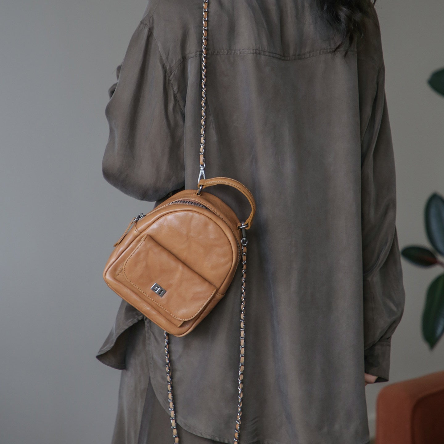 Convertible Leather Backpack Purse for Women Mini Vintage Chain Shoulder Bag