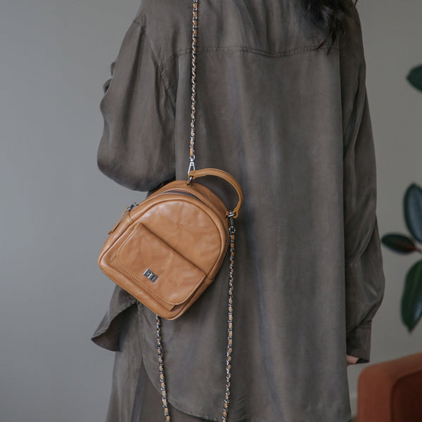 Convertible Leather Backpack Purse for Women Mini Vintage Chain Shoulder Bag Casual