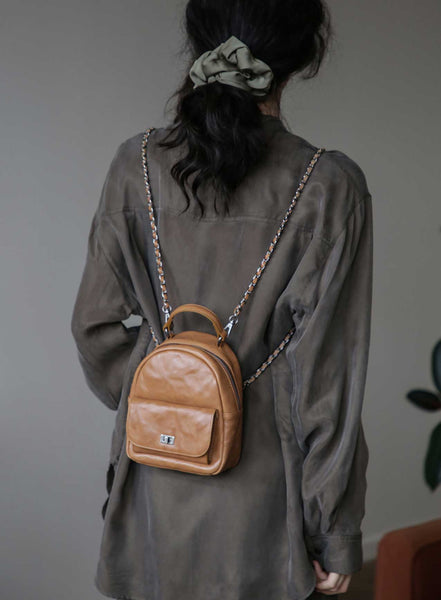 Convertible Leather Backpack Purse for Women Mini Vintage Chain Shoulder Bag Chic