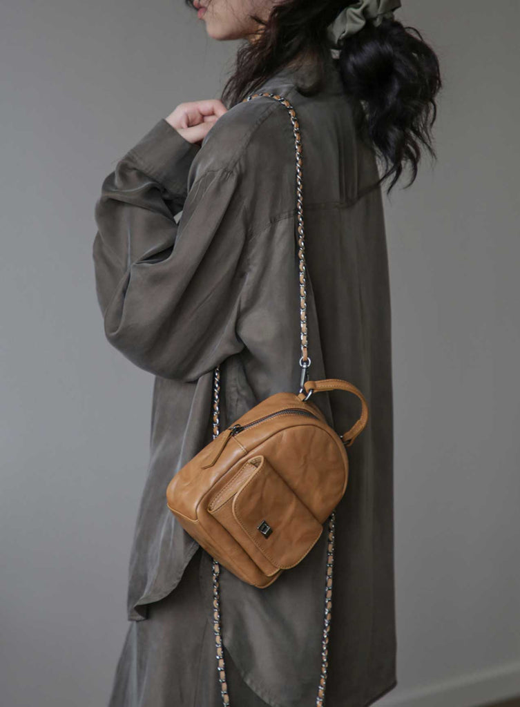 Convertible Leather Backpack Purse for Women Mini Vintage Chain Shoulder Bag