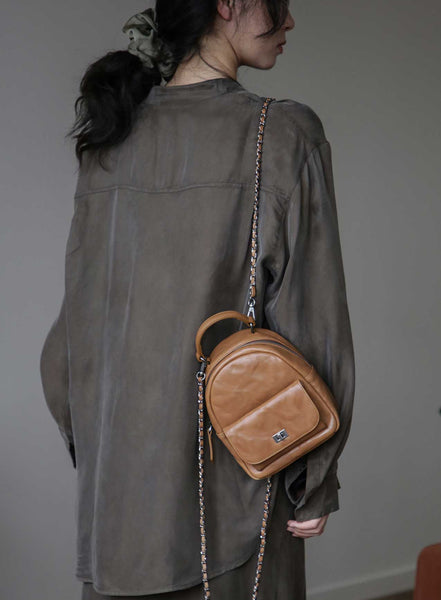 Convertible Leather Backpack Purse for Women Mini Vintage Chain Shoulder Bag Classy