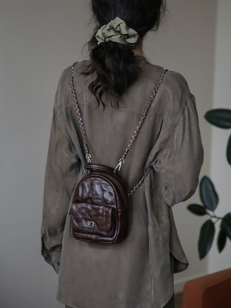 Convertible Leather Backpack Purse for Women Mini Vintage Chain Shoulder Bag