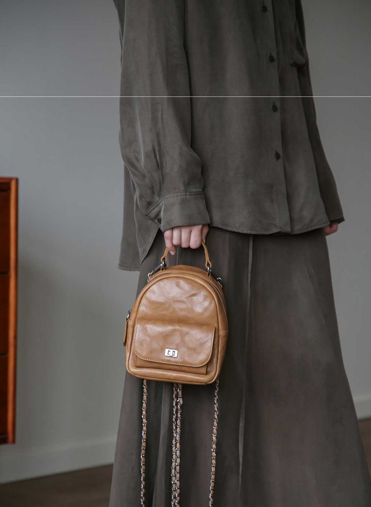 Convertible Leather Backpack Purse for Women Mini Vintage Chain Shoulder Bag