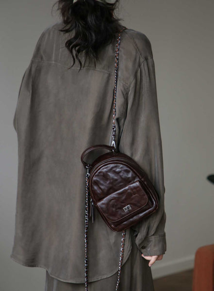 Convertible Leather Backpack Purse for Women Mini Vintage Chain Shoulder Bag