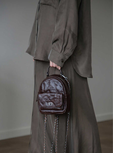 Convertible Leather Backpack Purse for Women Mini Vintage Chain Shoulder Bag