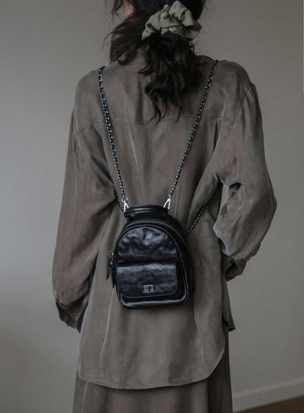 Convertible Leather Backpack Purse for Women Mini Vintage Chain Shoulder Bag