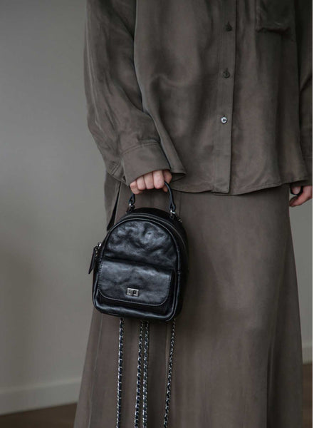 Convertible Leather Backpack Purse for Women Mini Vintage Chain Shoulder Bag