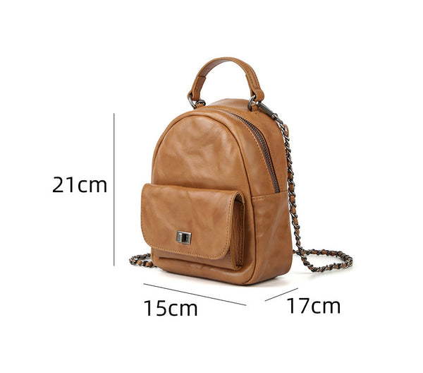 Convertible Leather Backpack Purse for Women Mini Vintage Chain Shoulder Bag Size