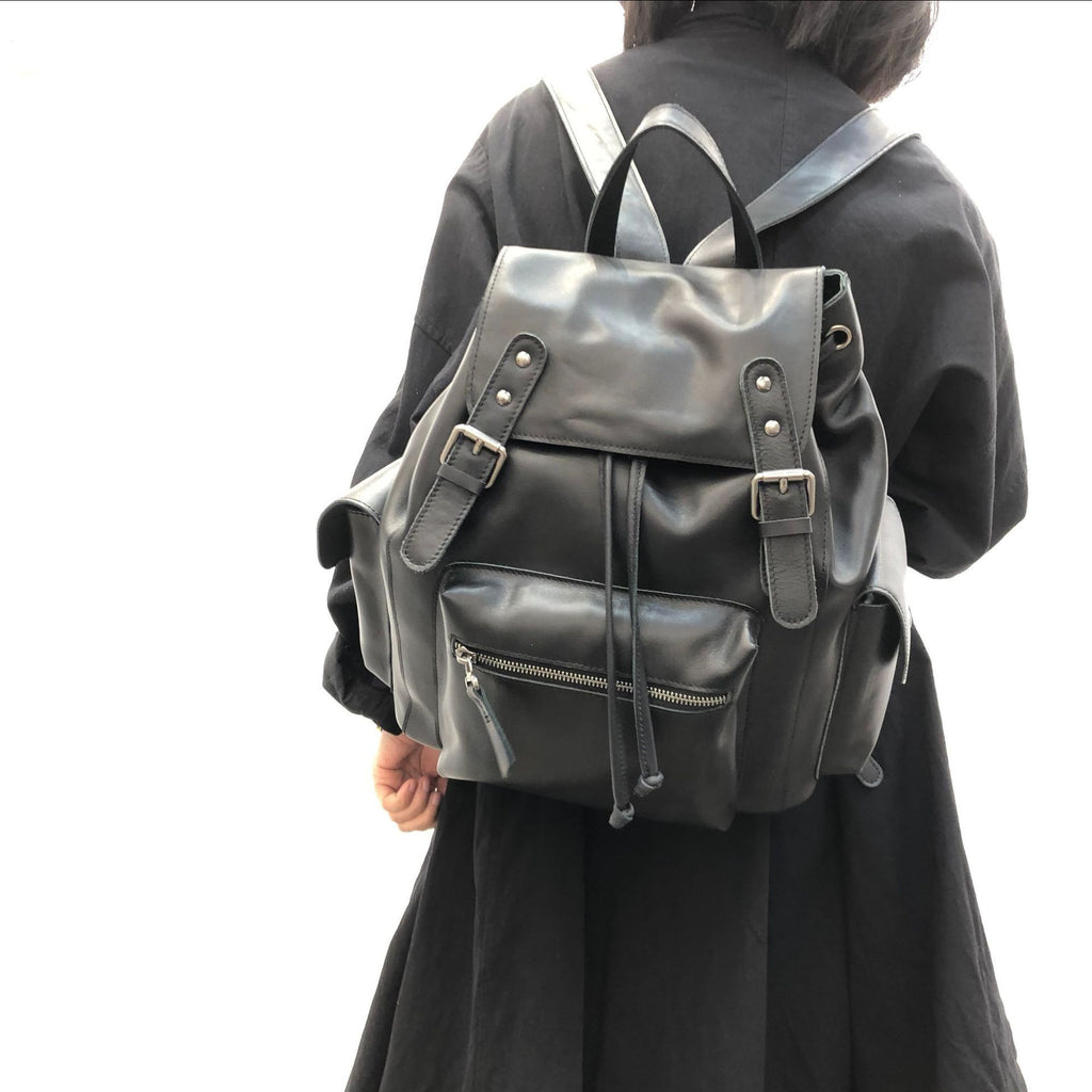 best drawstring leather backpack womens Cool Ladies Genuine Leather Drawstring Backpack Bag Leather Rucksack P – igemstonejewelry