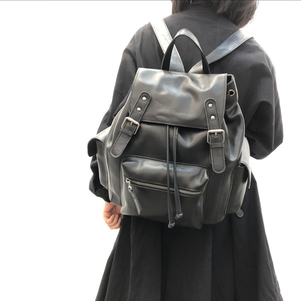 Cool Ladies Genuine Leather Drawstring Backpack Bag Leather Rucksack Purse For Women Badass