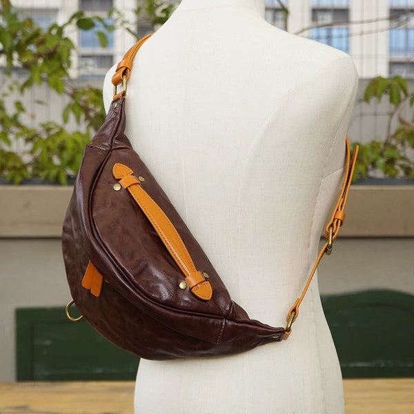 Cool Women's Chest Sling Bag Brown Leather Shoulder Bag Brown