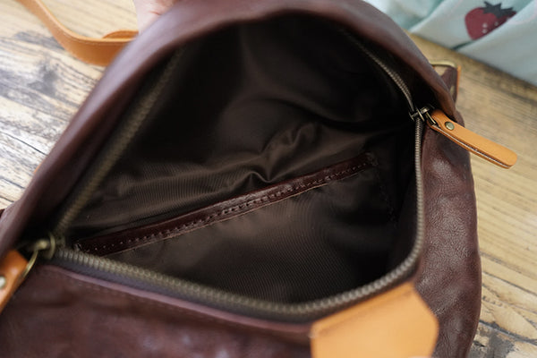 Cool Women's Chest Sling Bag Brown Leather Shoulder Bag Inside