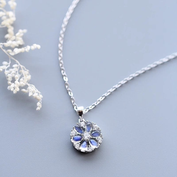 Cute Blue Moonstone Pendant Necklace Sterling Silver Necklace For Women Accessories