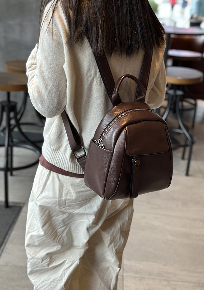 chic leather backpack Vintage Women's Coffee Brown Leather Backpacks Small Leather Knapsack