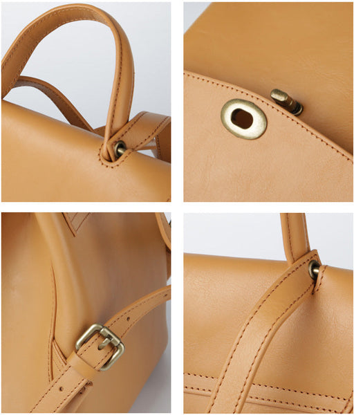 Cute Women's Brown Leather Backpack Purse Ladies Brown Leather Rucksack Beautiful