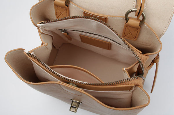 Cute Women's Brown Leather Backpack Purse Ladies Brown Leather Rucksack Capacity
