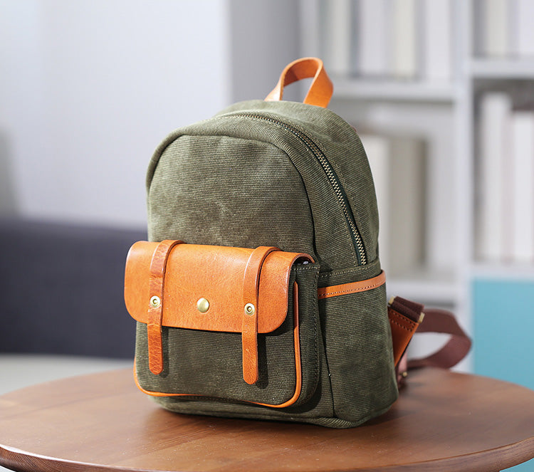 Cute Women's White Canvas With Leathrer Backpack Purse Canvas Rucksack – igemstonejewelry