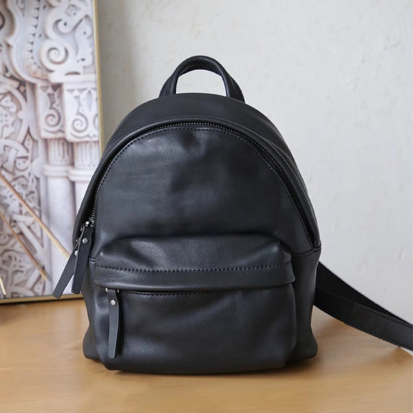 Cute Women's Genuine Leather Mini Backpack Bag Black Leather Rucksack Bag