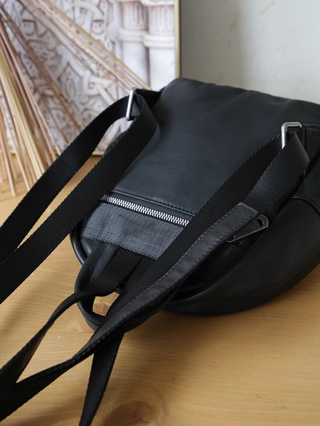 Cute Women's Genuine Leather Mini Backpack Bag Black Leather Rucksack Bag Casual