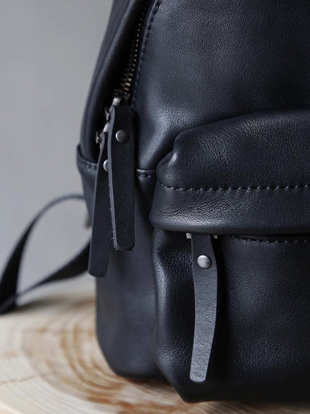 Cute Women's Genuine Leather Mini Backpack Bag Black Leather Rucksack Bag Fashion