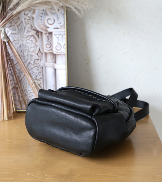 Cute Women's Genuine Leather Mini Backpack Bag Black Leather Rucksack Bag Quality